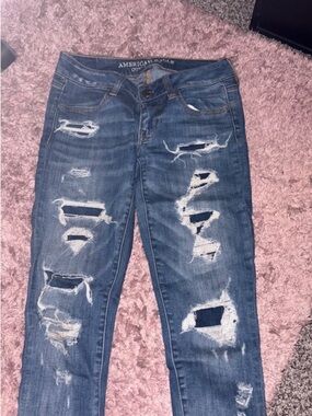 American Eagle Outfitters Distressed Dark Blue Skinny Jeans
